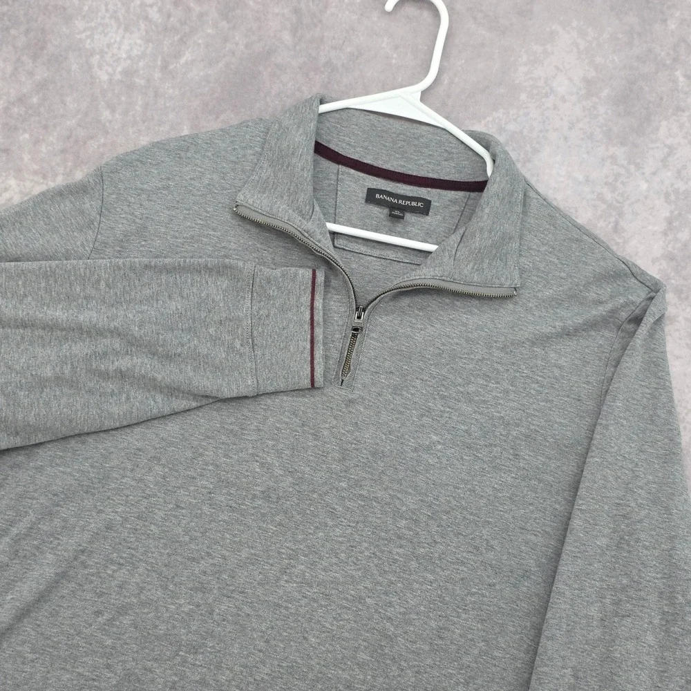 Banana Republic Mens XL Gray 1/4 Zip Cotton Pullover Sweater Mock Neck Heather